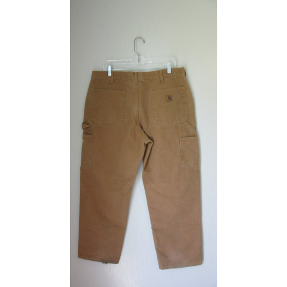 CARTHARTT Men's Brown Flannel Lined Dungaree Fit 35x30 Cotton Canvas Pants - Picture 4 of 5